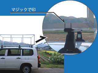 マジックで付けたしるしをもとに、メジャーで寸法を測り、左右同じ位置にしるしをします。